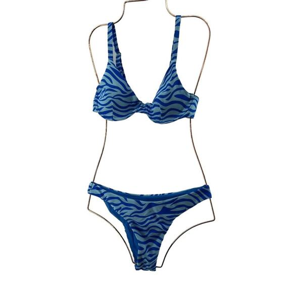 Womens Electric Blue Animal Print Bikini Cheeky Bottom Size Small - Picture 1 of 8